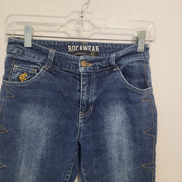 Rocawear Medium Blue Wash Mid Rise Flare Jeans Size 14 - Picture 2 of 10